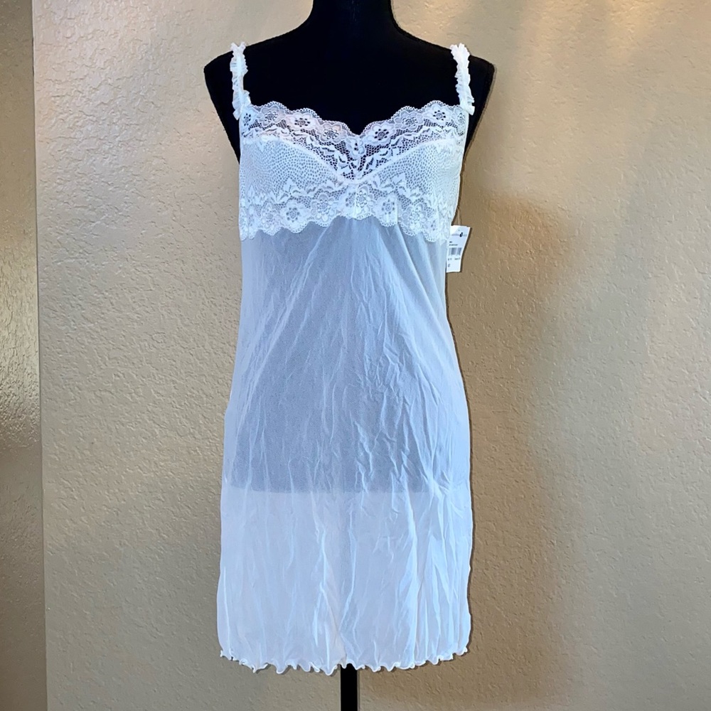 New white sheer chemise with lace